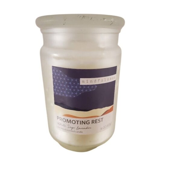 Mindfulness White Sage & Lavender Candle 16 Oz Promoting Rest Hand-Poured Jar - Picture 1 of 5